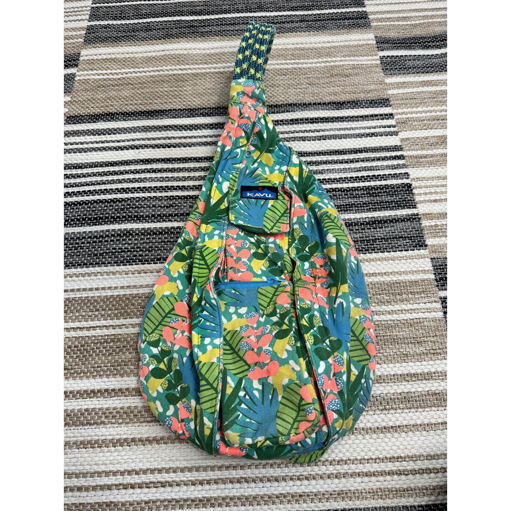 KAVU Floral Canvas Rope Sling Backpack 20" Multicolor Limited Edition Women